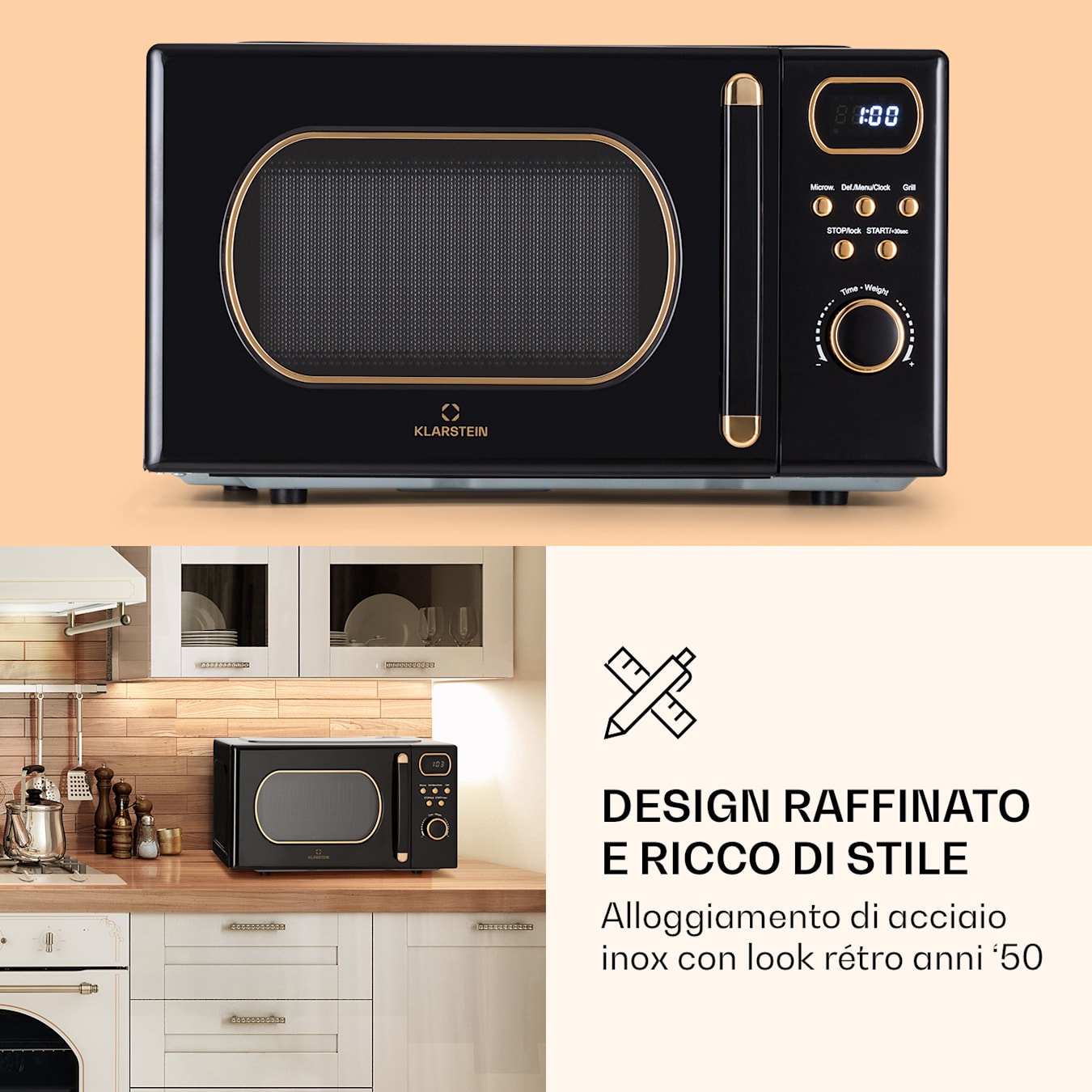 Julieta Forno a microonde con grill, 20l, Forno a microonde: 800W, Grill: 700W, 3 funzioni grill + 5 livelli di potenza, 8 programmi  automatici, Funzione di scongelamento