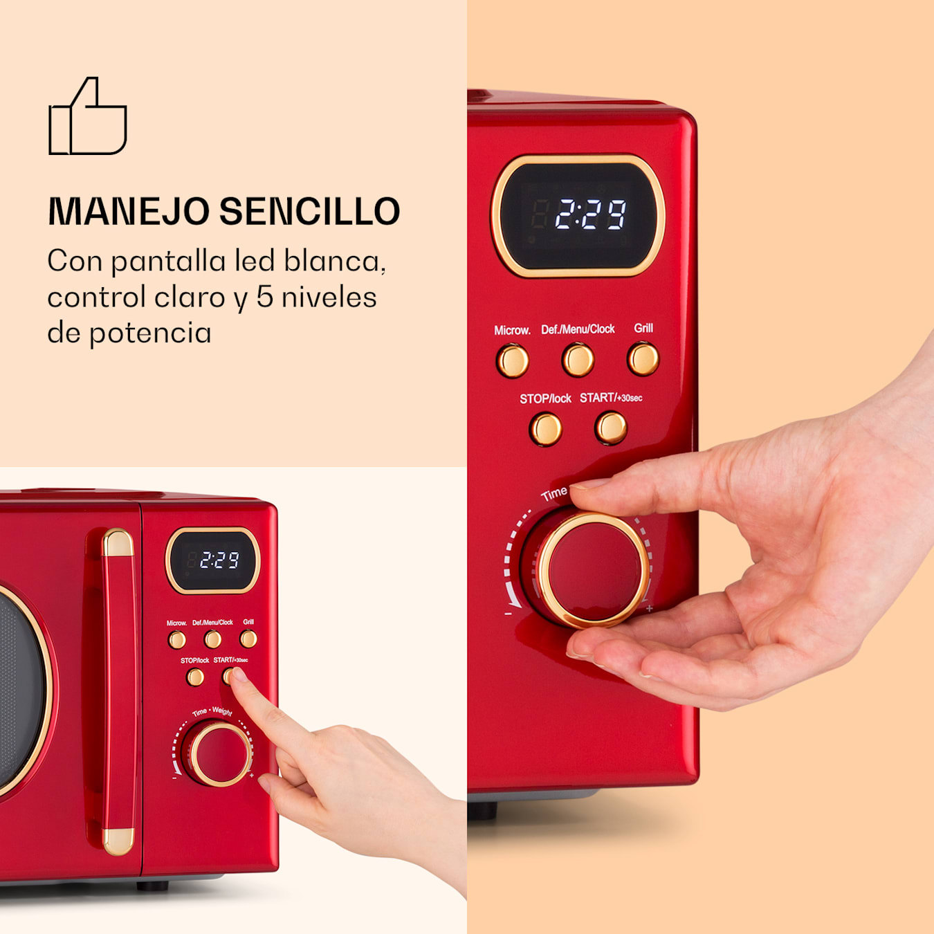 Microondas con grill retro Clatronic MWG 790 20 litros, 700/1000W, display  digital, timer, Rojo - Microondas - Los mejores precios