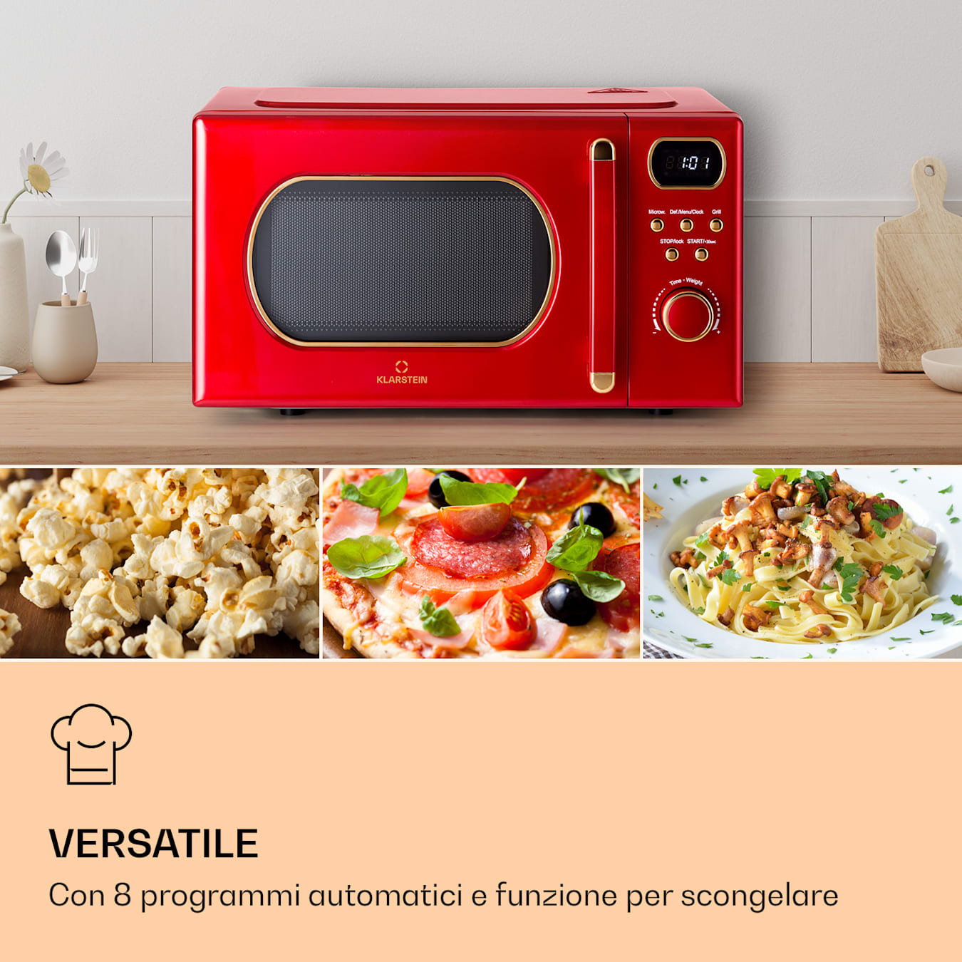 Julieta Forno a microonde con grill, 20l, Forno a microonde: 800W, Grill: 700W, 3 funzioni grill + 5 livelli di potenza, 8 programmi  automatici, Funzione di scongelamento