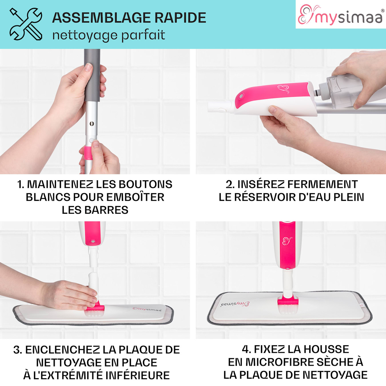 Balai Serpillière Vaporisateur en Microfibre avec Réservoir et 2