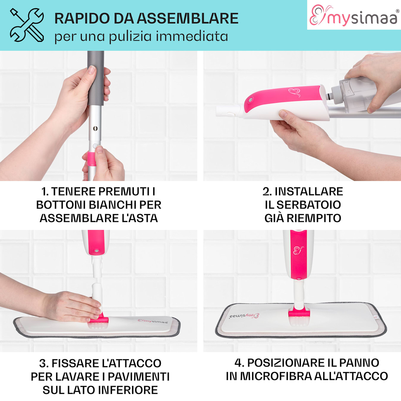 Glisten Spray Mop Mocio 2 in 1 Lavapavimenti, Pulizia universale, con  getto spray, Serbatoio, Rivestimento di ricambio in microfibra, 39 x 125  x 12,5 cm