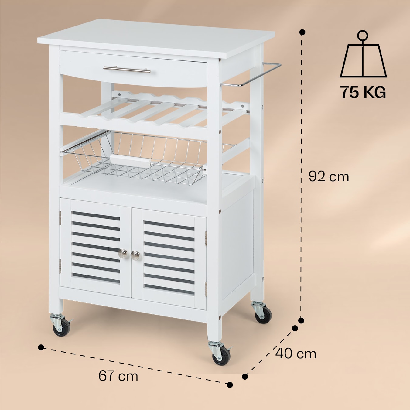 Etagen: 5 Küchenwagen Ebene / / / x Louisiana max. cm Holz 2400 | Weiß | / 40 / Belastbarkeit: Weinregal Schublade cm² Schränkchen 60 75 kg | Obstschütte | Küchenbutler Servierwagen Anrichte: (pro Anrichte