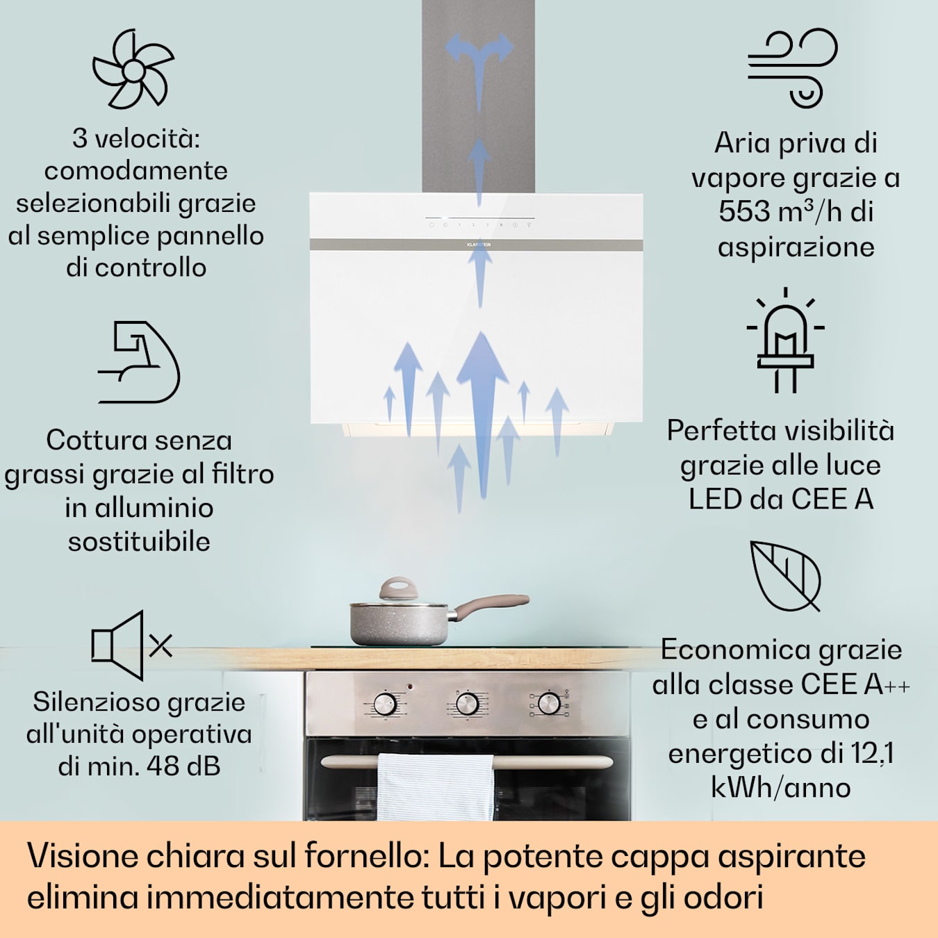 Ava 60 - Cappa aspirante, 60 cm, WiFi, Cappa a parete, Classe di  efficienza energetica: A++, Funzione di scarico, 515 m³/ora, Red Line  Control, Schermo digitale, Illuminazione LED del piano c 60 cm