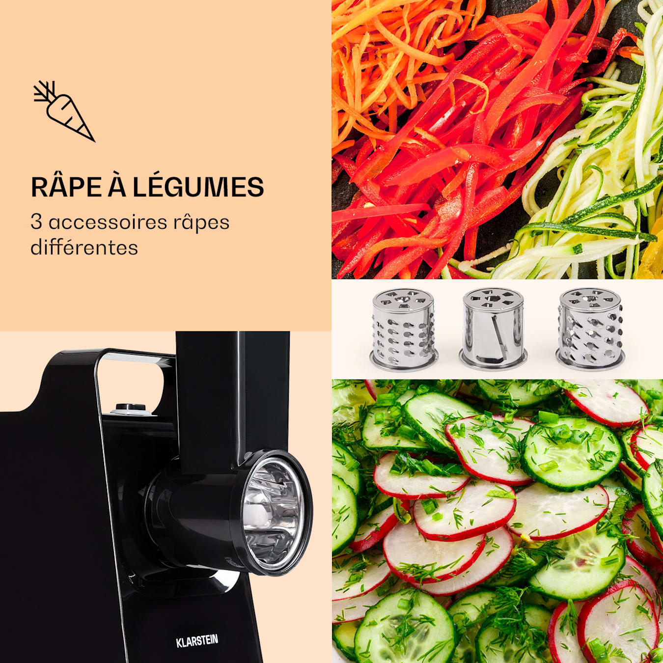 Râpe polyvalente de cuisine et poussoir de sécurité