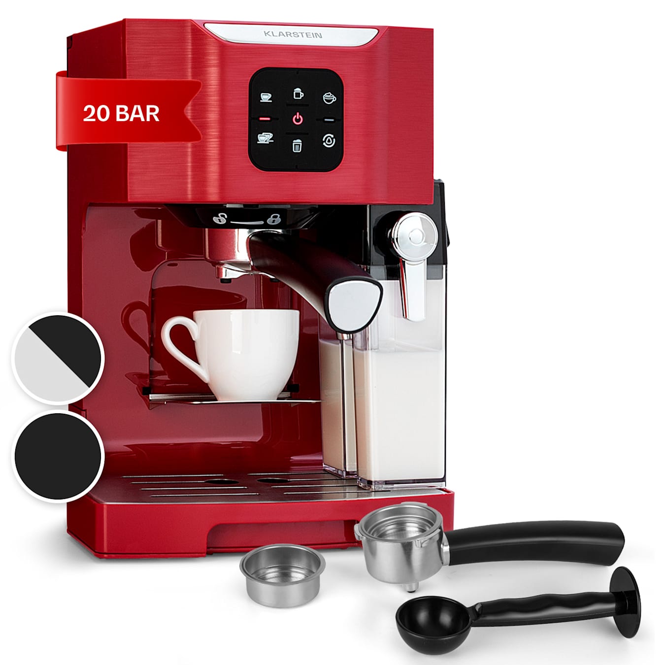 BellaVita koffiezetapparaat | 3-in-1 functie: espresso, cappuccino en latte macchiato melkopschuimer | 1450 watt vermogen | 20 pompdruk | one-touch control | filterhouder | 1,4 liter watertank | Rood