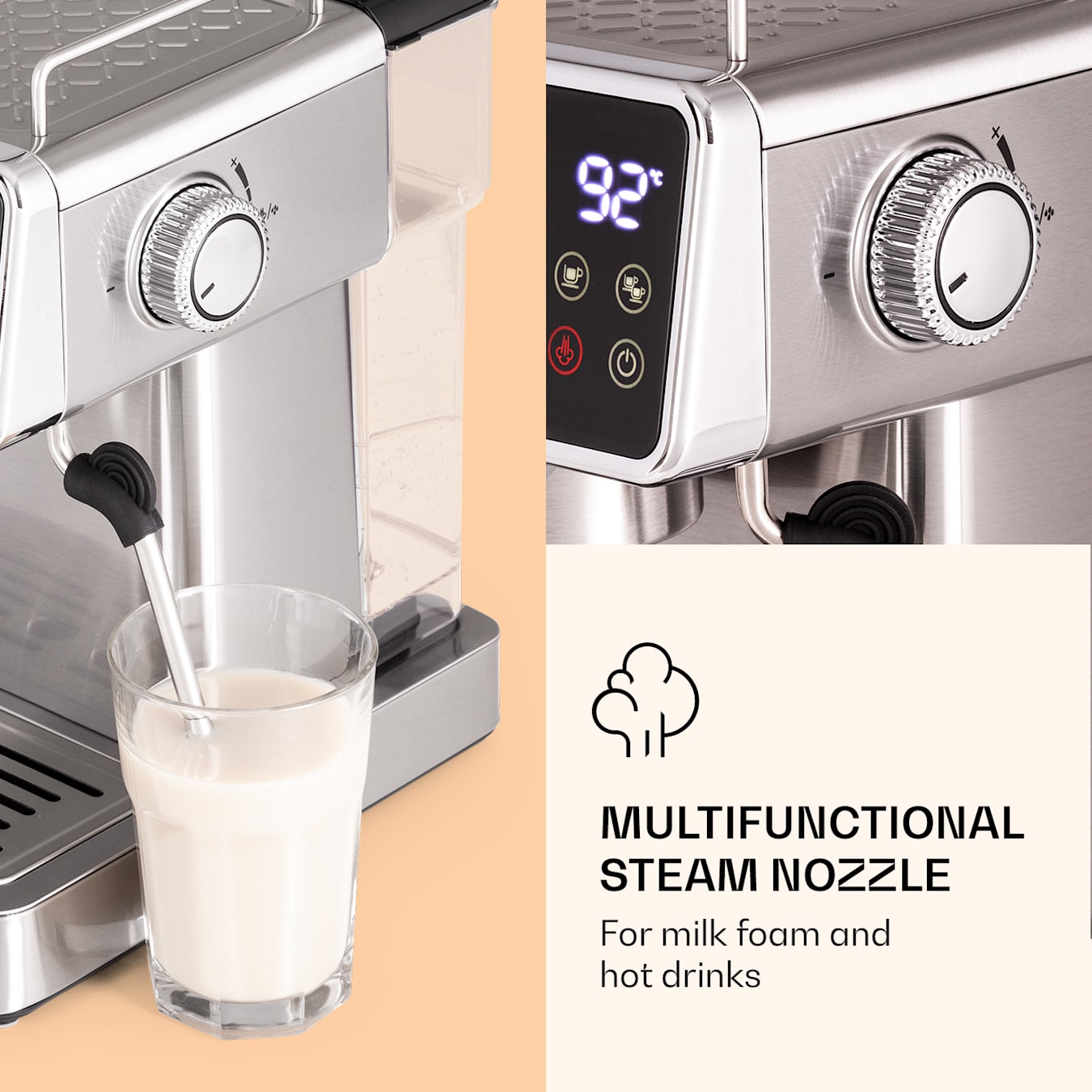 Monetair uitlijning Bloeien Libeica espressomachine | cappuccino | melkschuim | filterhouder | max.  1350 watt vermogen | 19 bar | afneembare watertank 1,8 liter