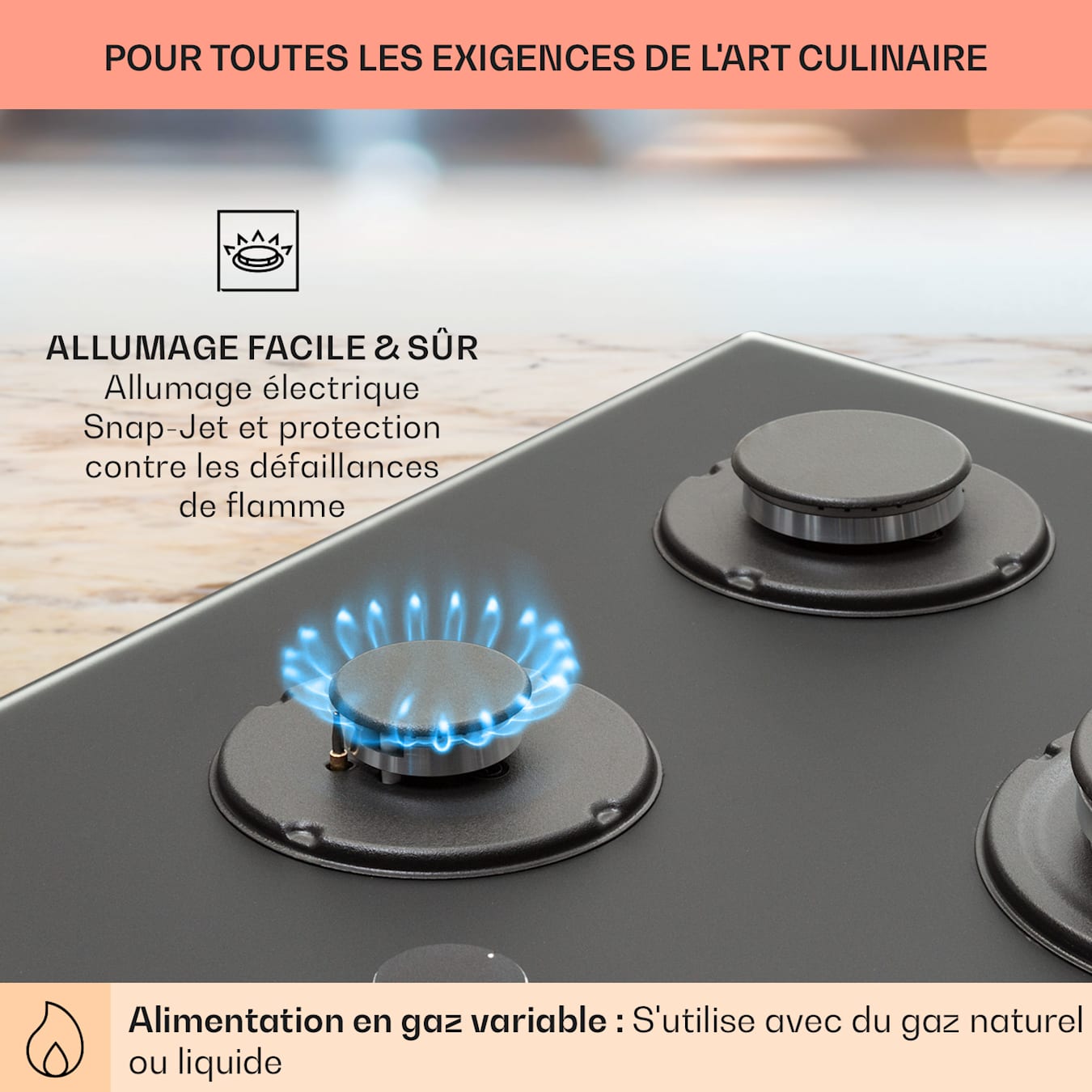 Firetale Table de cuisson à gaz, 5 feux, autonome