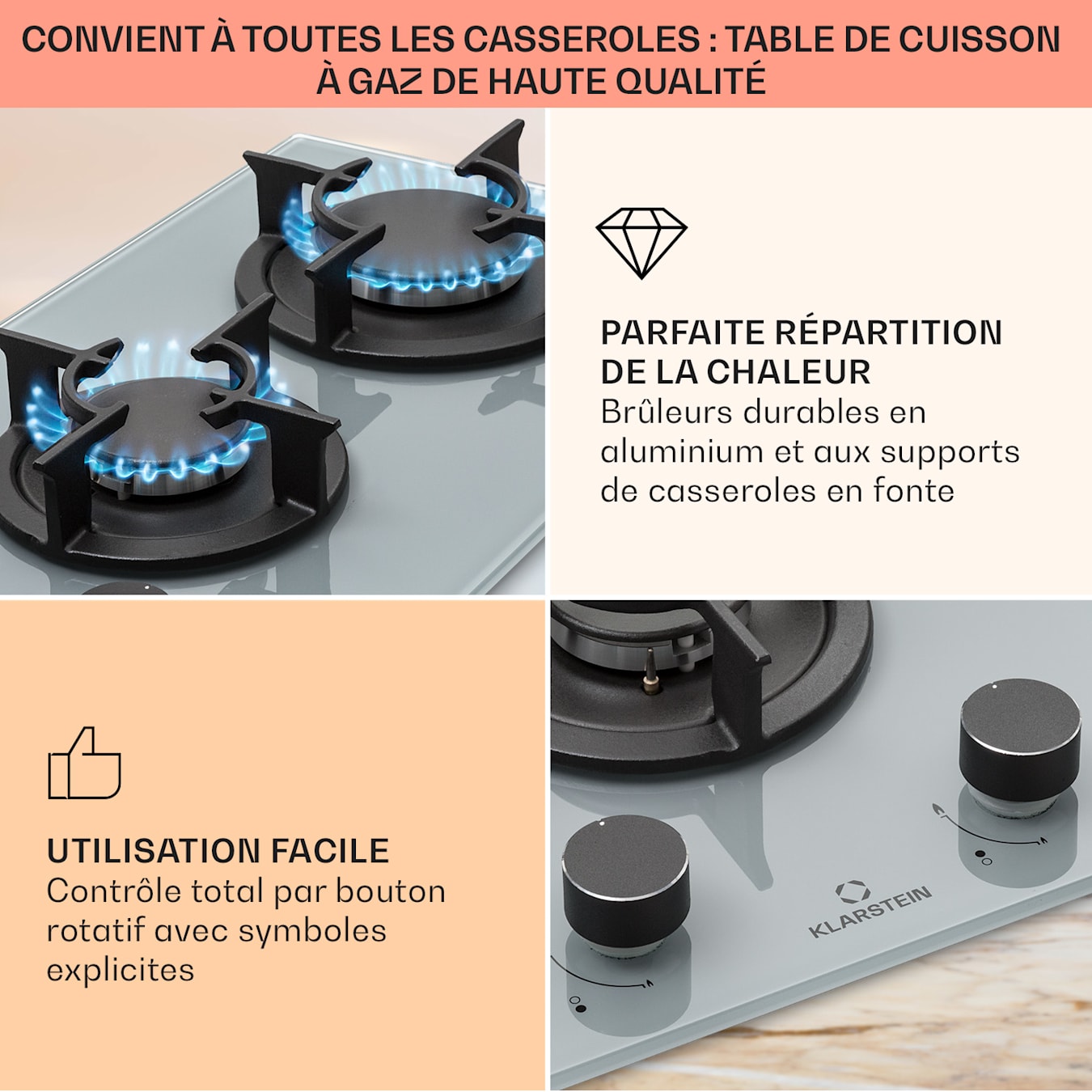 4 feux de cuisson à gaz, acier inoxydable, gaz naturel/butane, support de  casserole en fonte, cuisinière à gaz, cuisinière à gaz, cuisinière