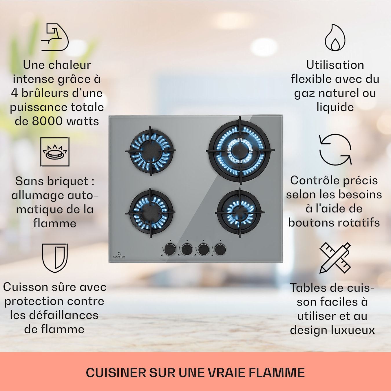 Trifecta 3 Plaque de cuisson à gaz, 3 feux, Autonome, Brûleur rapide,  brûleur normal, brûleur auxiliaire, Gaz naturel/propane, Soupapes de  sécurité, Protection contre les défaillances de flammes 3 brûleur