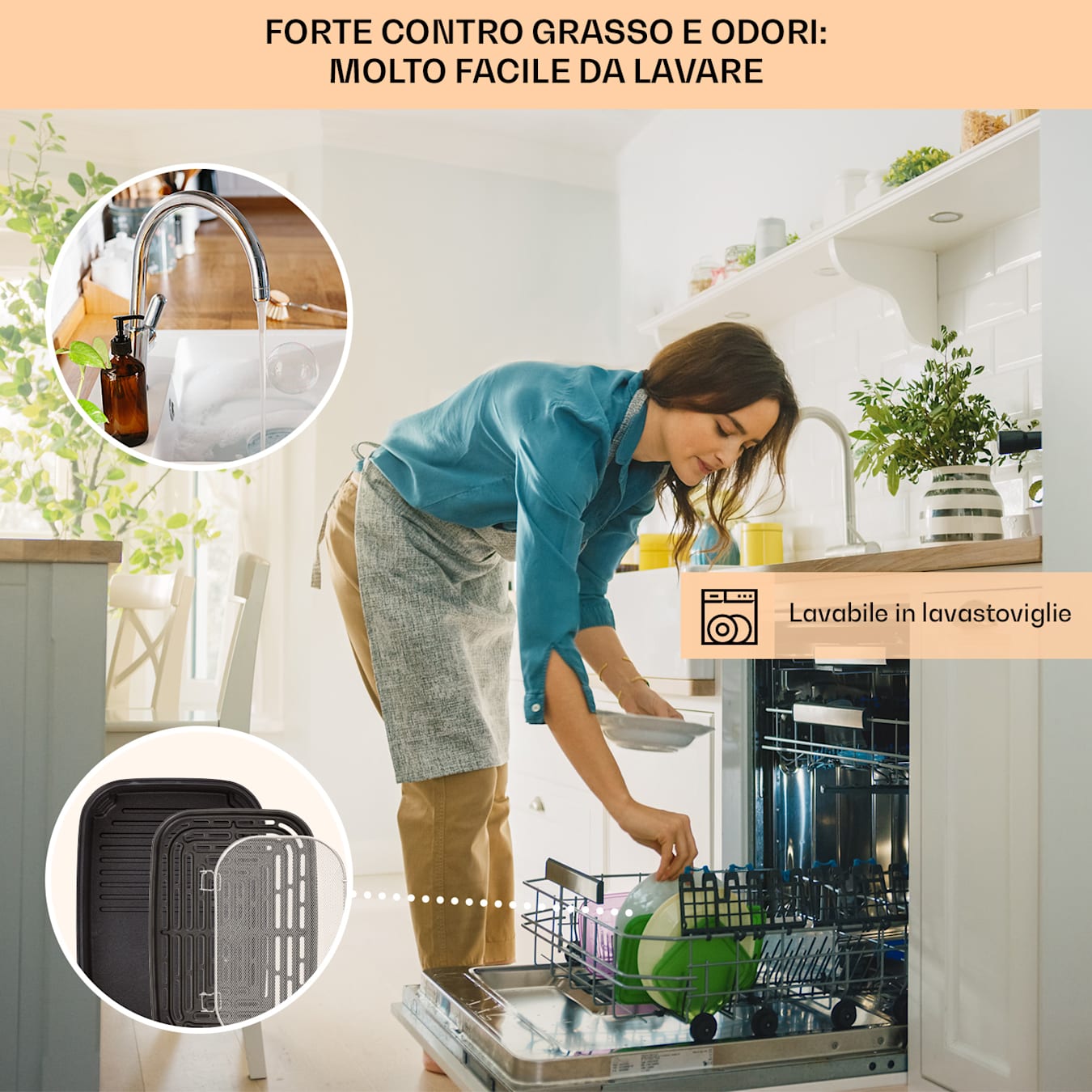 Combo Air - Friggitrice ad aria calda, air fryer, friggitrice con grill, 1500 W, Inserto per grigliare da 4,5 l, Cestello per friggere da 2,5 l, 5  programmi, Funzione grill, Timer