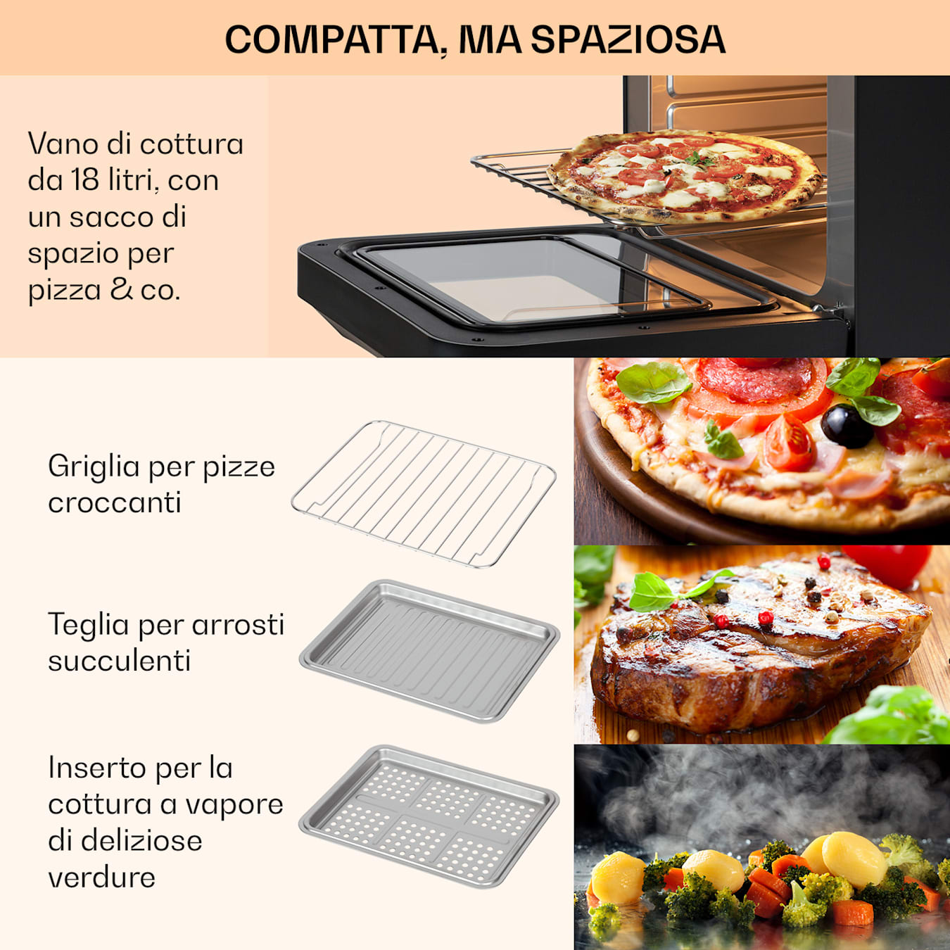 Vita Pro - Friggitrice ad aria calda con cottura a vapore, Potenza: 2450  watt, Volume: 18 litri, 14 programmi, Serbatoio: 800 ml, Termostato: da  50 a 230 °C, Pannello di controllo digitale