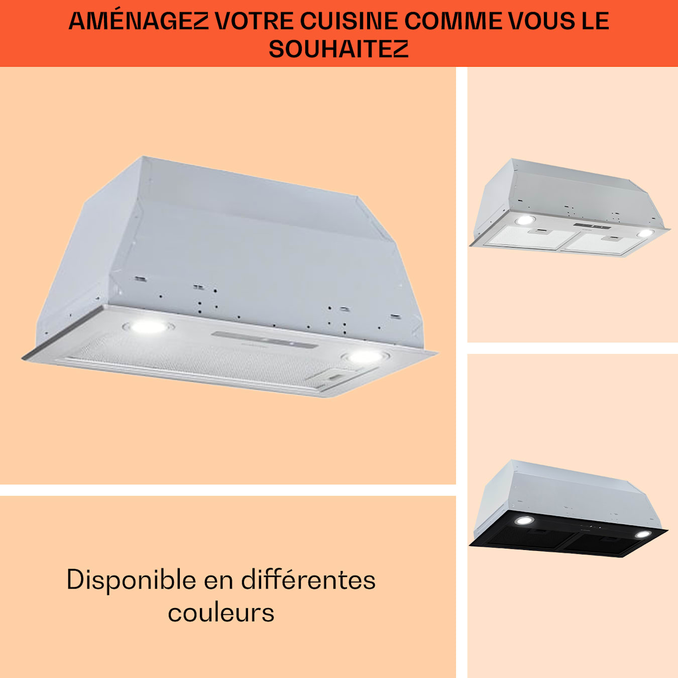 Klarstein Hotte Aspirante Encastrable 52 cm Hotte Aspirante Silencieuse  Hotte de Cuisine avec Lampes LED Débit d'Air Puissant 439 m³/h Minuterie  Commandes Tactiles Hotte avec Évacuation Noir