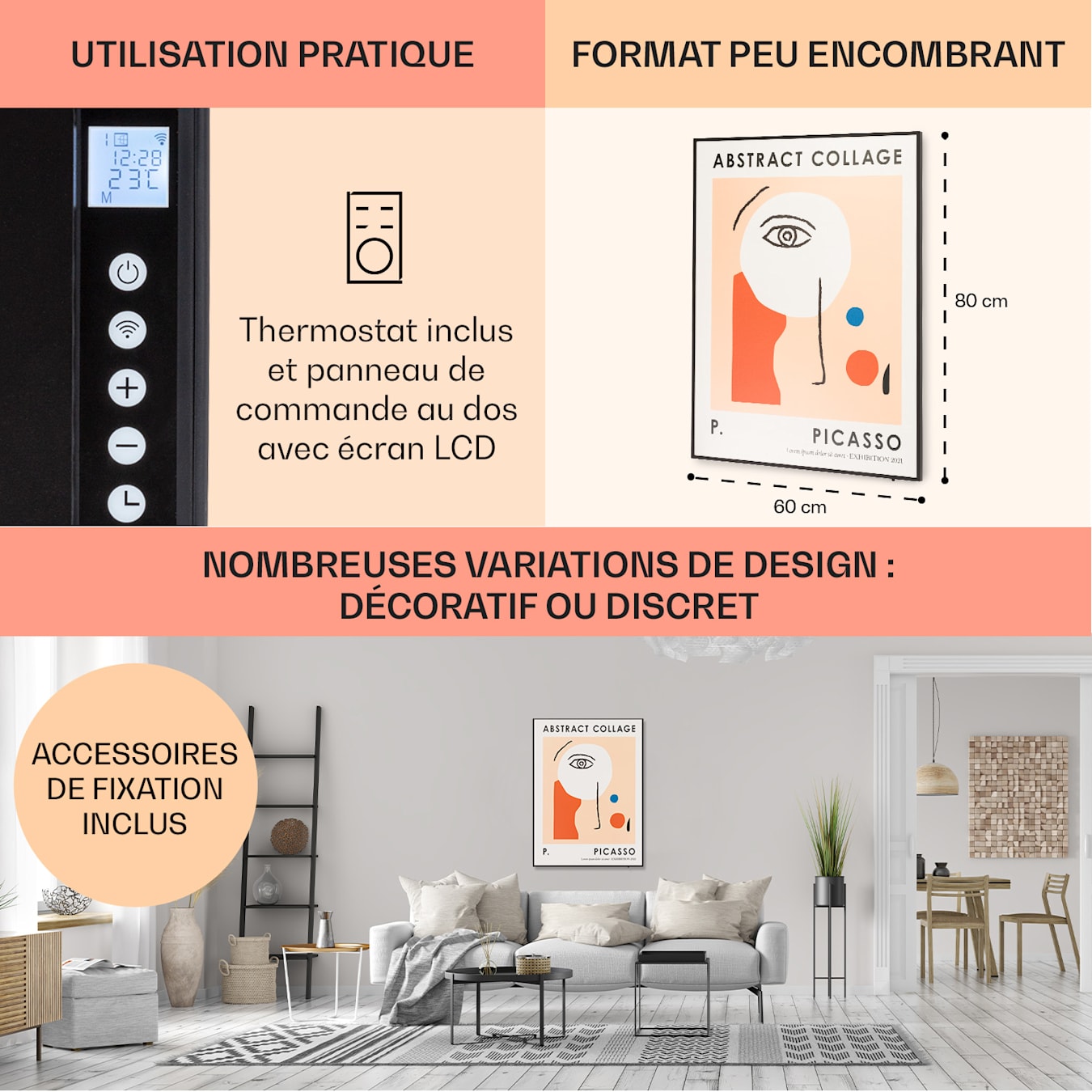 Radiateur électrique de design moderne, radiateur décoratif mural