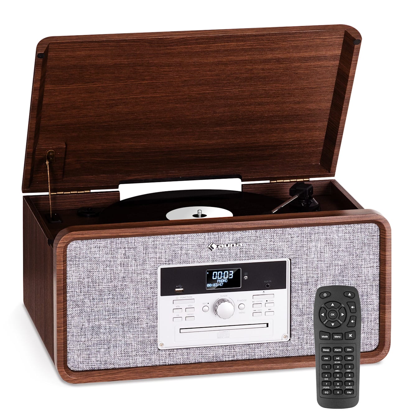 Bella Ann Sistema estéreo Tocadiscos, Radio DAB+/FM, Tocadiscos con 33 ⅓, 45  y 78 RPM, Bluetooth, Reproductor de CD compatible con CD-R/RW y CD-MP3, Puerto USB