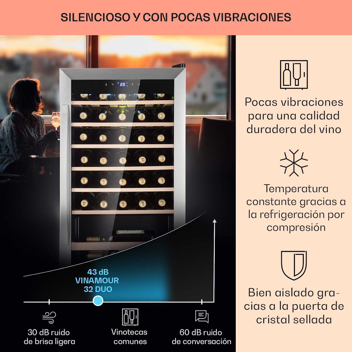 Klarstein Shiraz Vinoteca, Nevera para Vinos 1 Zonas Refrigeración