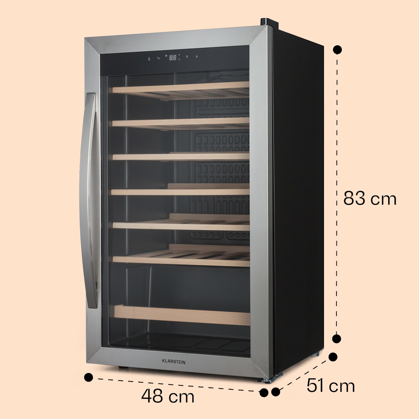 Vinomatica 36 Uno Cave à vin, Capacité 36 bouteilles, 95 litres, Températures : 4-18 °C, CEE G, Tableau de commande tactile, 6 clayettes  de présentation, Eclairage intérieur LED, Sur pied