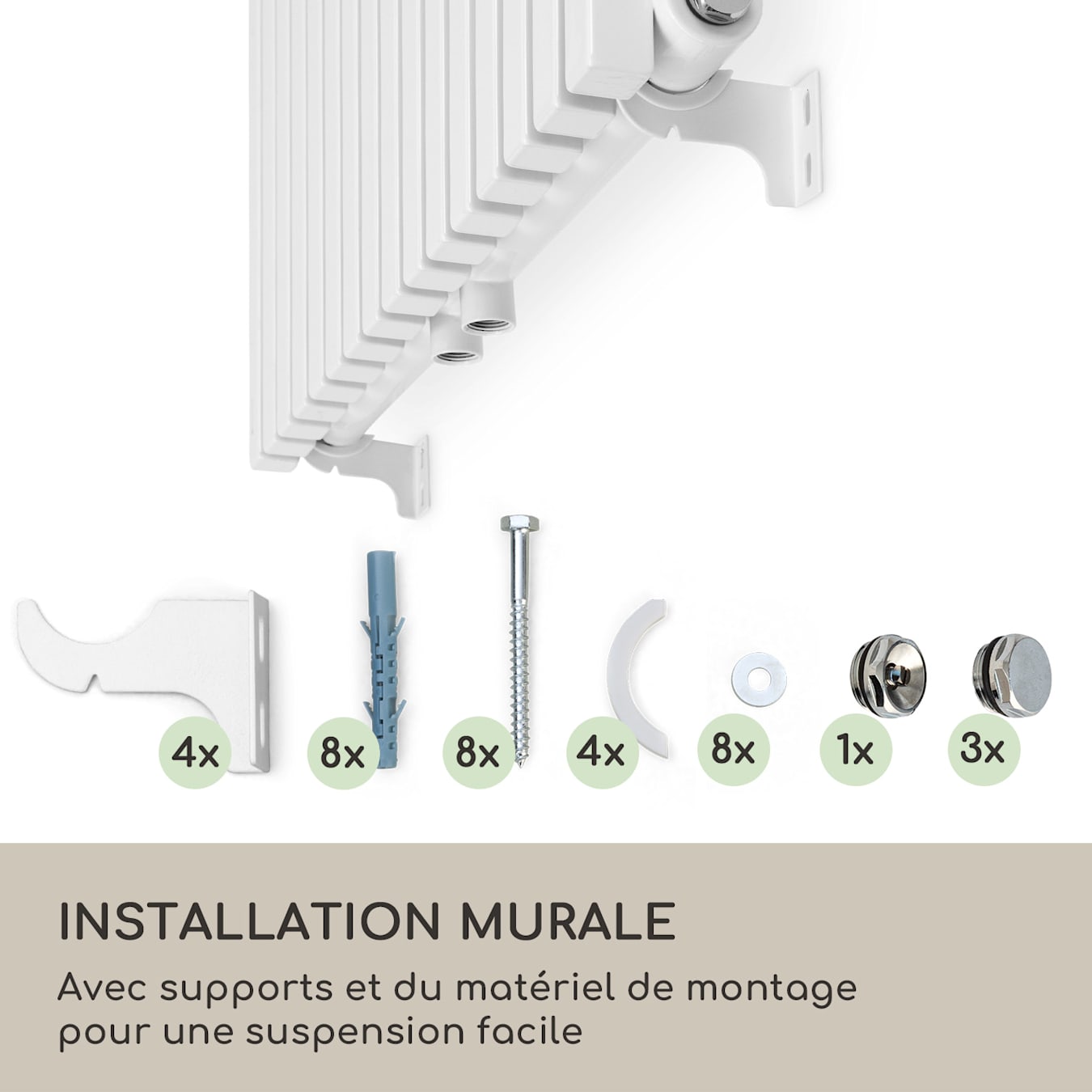 Delgado 180 x 60 Radiateur, radiateur tubulaire, 16 nervures verticales, 2 en 1 : raccordement 1/2 central ou latéral, Installation murale, max.  70 °C / 10,1 bars, 8 - 20 m², chauffage urbain 180 x 60 cm