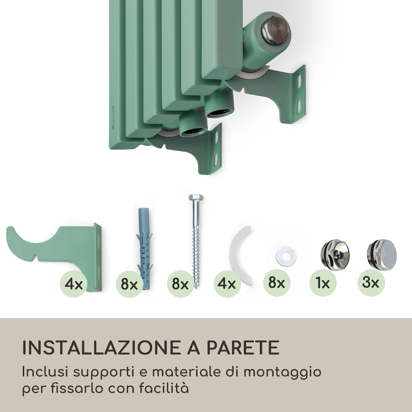 Delgado 120 x 25 - Radiatore, Calorifero, 6 moduli verticali, Collegamento centrale o laterale da 1/2, Installazione a parete, 508  watt, max. 70 °C/10,1 bar, Slim, 4-10 m², Teleriscaldamento 120 x 25 cm