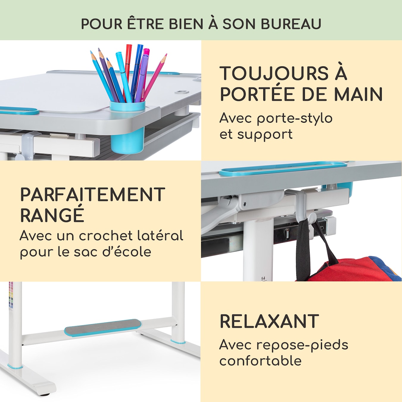 Set Bureau pour Enfant, Chaise Kids Bureau Etude Enfant, Bureau Enfant  Garcon Bureau Enfant Ensemble Table et Chaise pour Enfants, 0~45 ° réglable  (Bleu) : : Cuisine et Maison