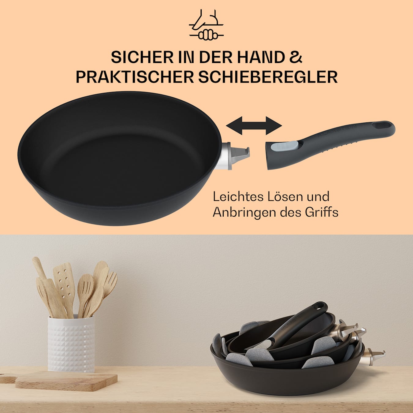 Klarstein Noto Endurance Pfannen-Set | | Anthrazit Set 3-teilig, Aluminium