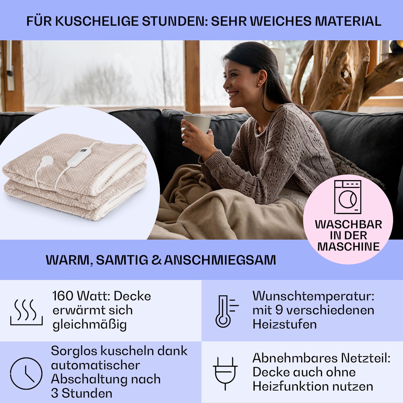 Klarstein Dr. Watson Deluxe XXL, Heizdecke, 160 W