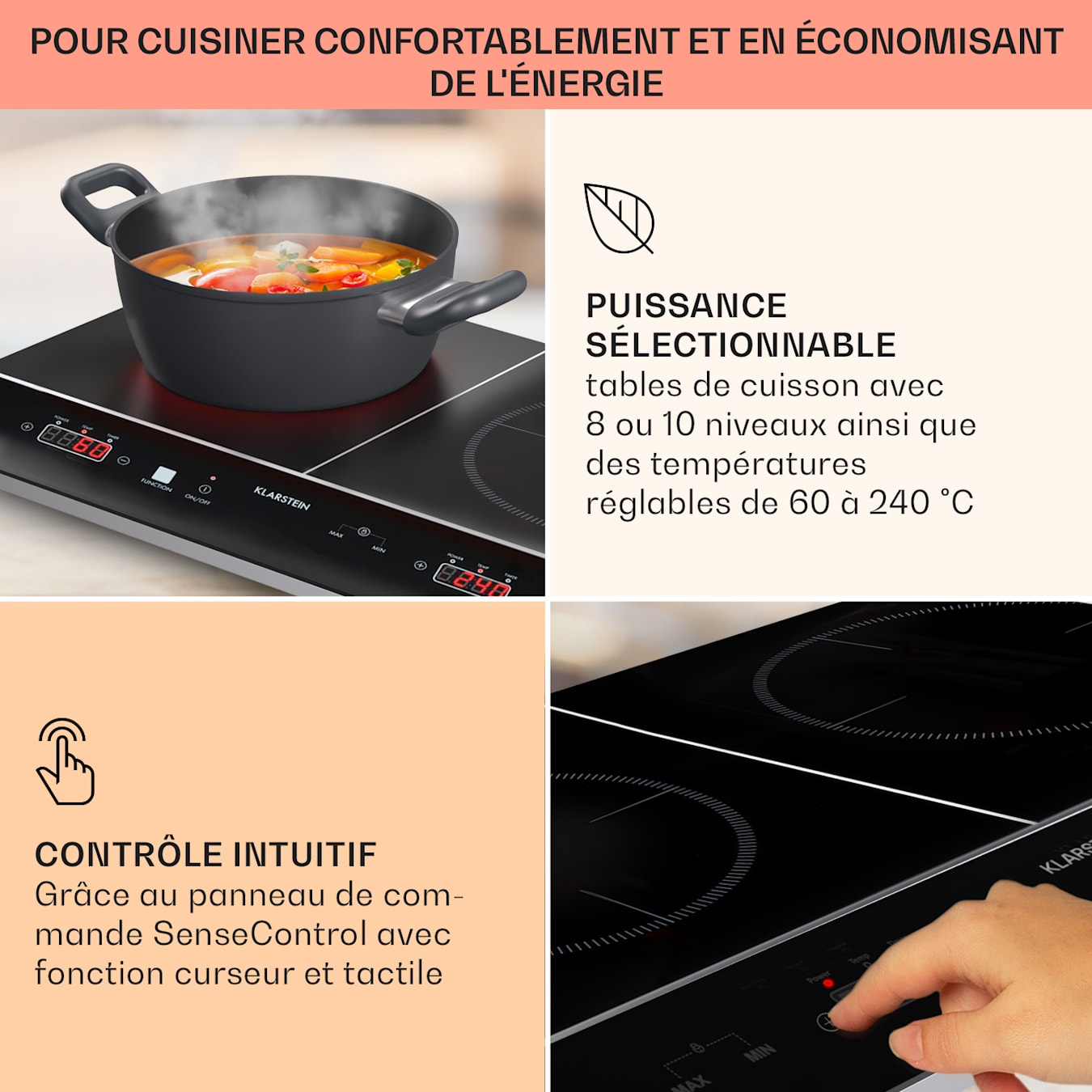 VariCook Slim Plaque à induction 2 plaques 2900W 60-240 °C - noir