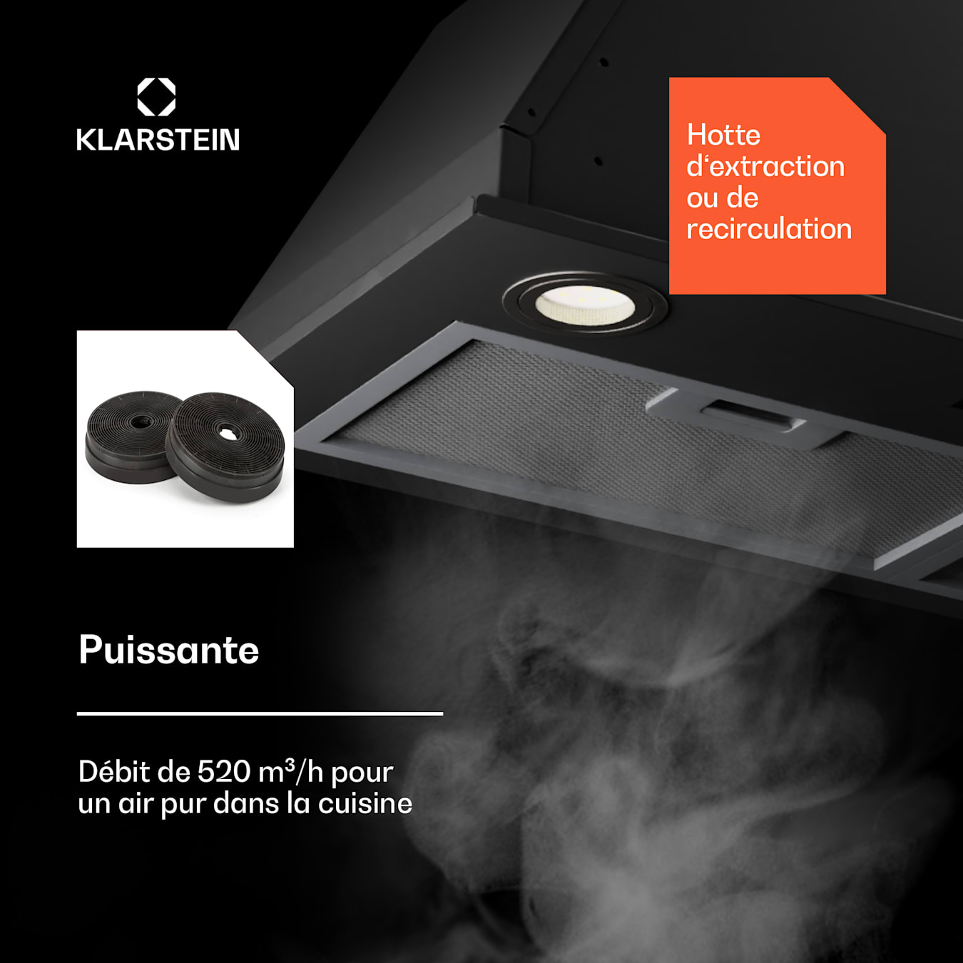 Klarstein Hotte Aspirante 60cm Silencieuse Hotte de Cuisine LED A