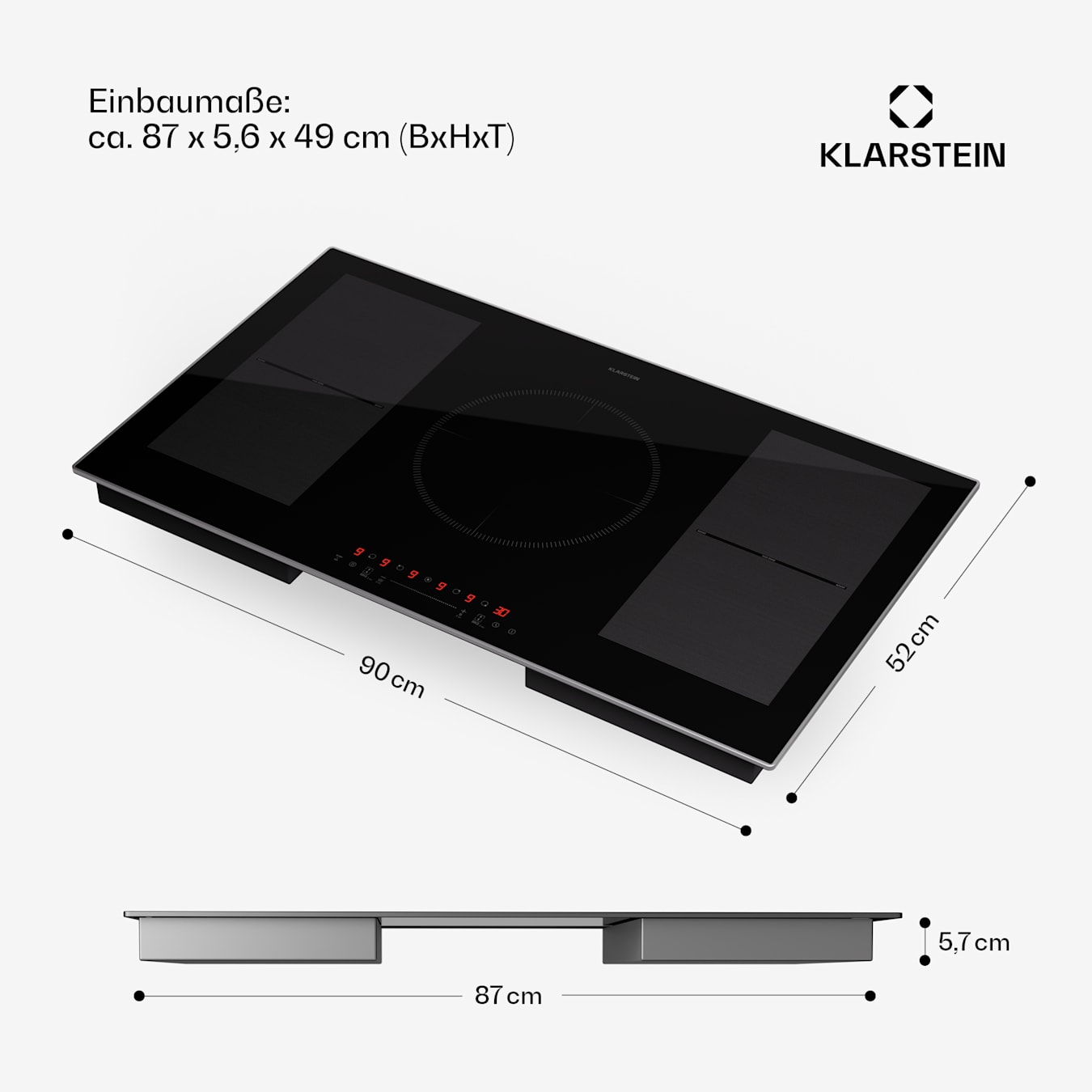 Delicatessa 90 Hybrid Table de cuisson induction encastrable 5 zones 7400 W  noir 5 (2x rectangulaire, 1x rond 21 cm, 2x rond 18 cm)