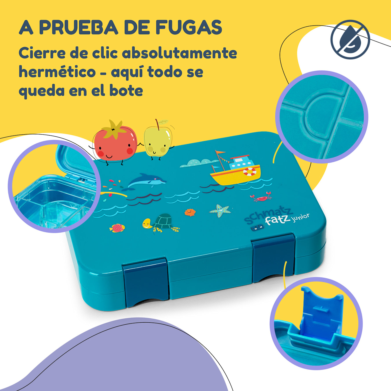 fiambrera junior, con recipiente adicional, apta para niños, sellada, 4  ó 6 compartimentos para porciones, apta para alimentos líquidos, 21,3 x  15 x 4,5 cm (ancho x alto x fondo)