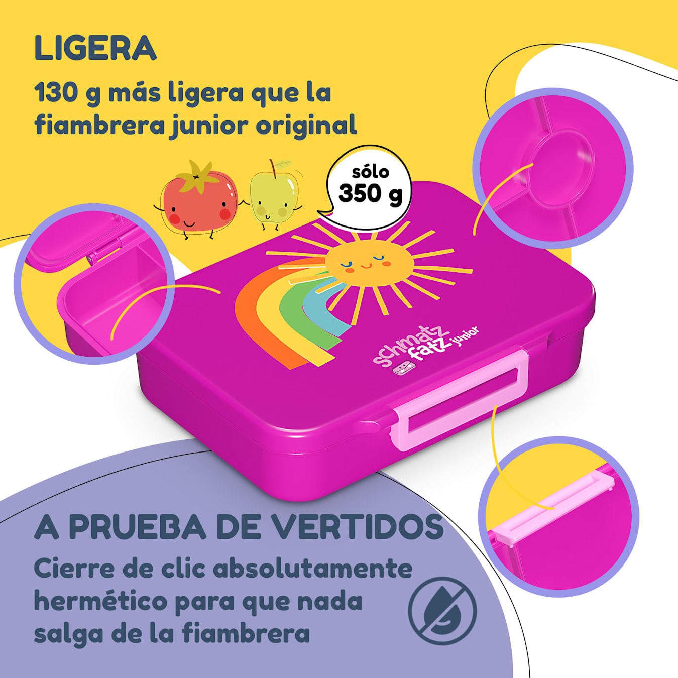 schmatzfatz Fiambrera Infantil con Compartimentos, Tupper Niños Colegio,  Taper Infantil de Colores, Loncheras para Niños con Secciones sin BPA y a  Prueba de Fugas, Apta para Lavavajillas : : Hogar y cocina