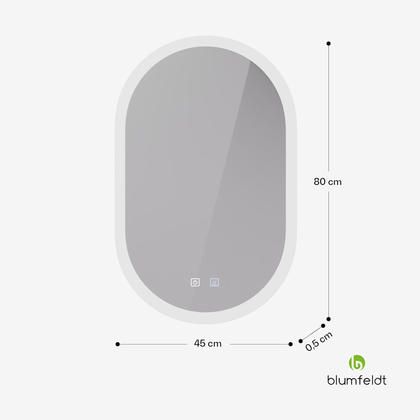 blumfeldt Caledonian specchio da bagno a LED, IP44, 3 temperature di colori,  45x80cm, dimmerabile, funzione antiappannamento, touch, ovale 45x80_oval