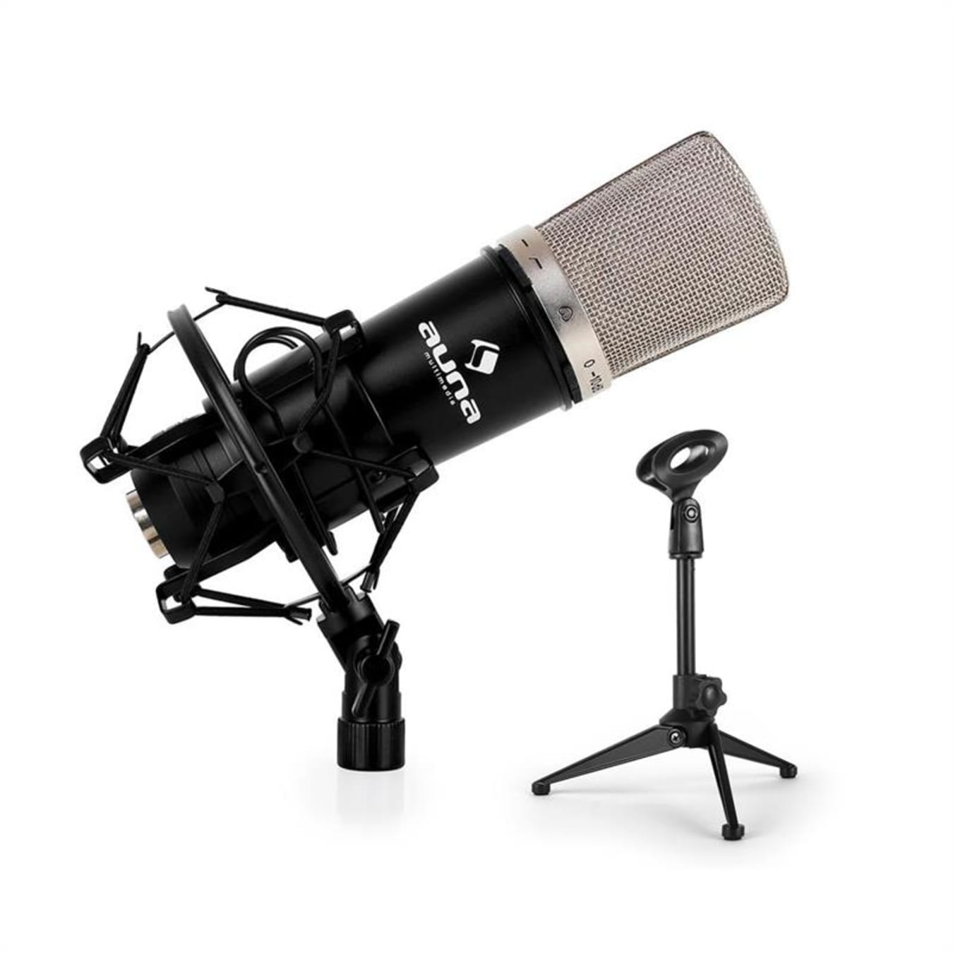 Set micro studio avec micro XLR noir et pied de table