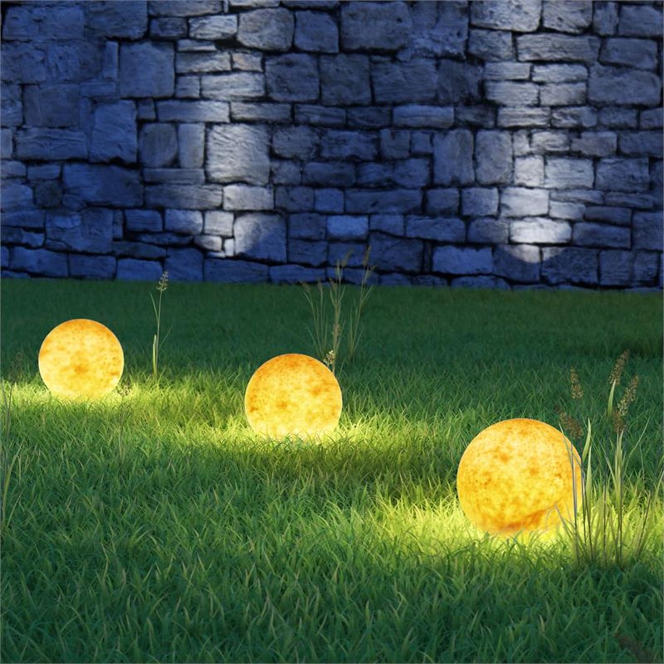 Blumfeldt Set 3 lampes décoratives jardin boule lumineuse 3 tailles design  pierr