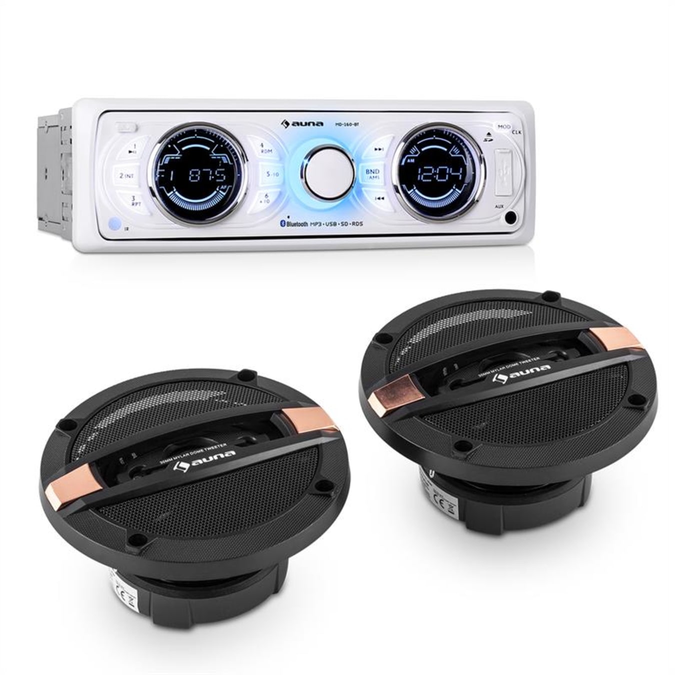 auna Set Hifi voiture Autoradio MP3 USB SD AUX RDS + enceintes 4 voies