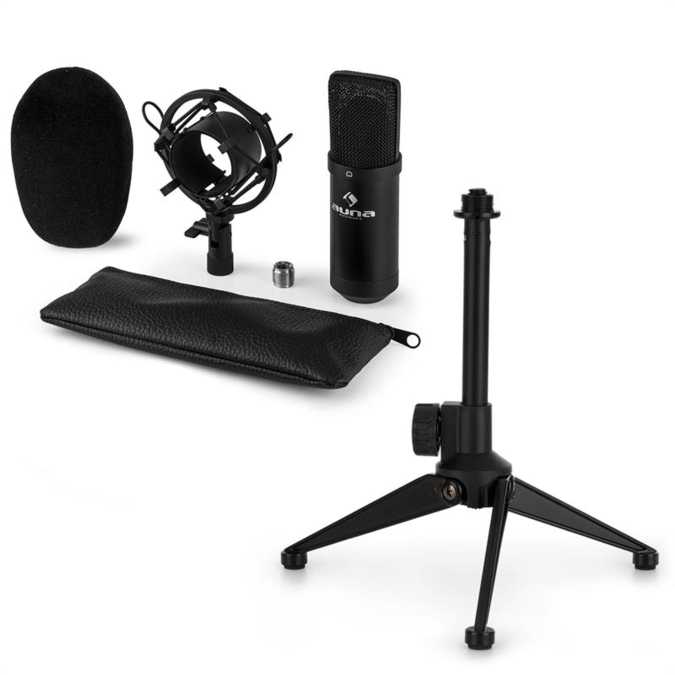auna CM00B kit micro V1 micro de studio noir trépied table réglable en  hauteur