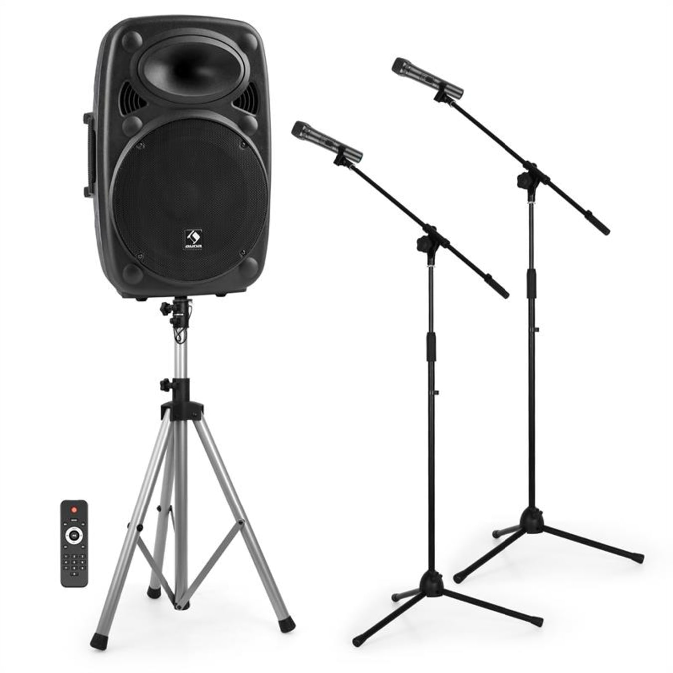 auna Streetstar 15 Equipo PA portátil + Trípode Woofer de 15 Micrófono UHF  1000W Negro