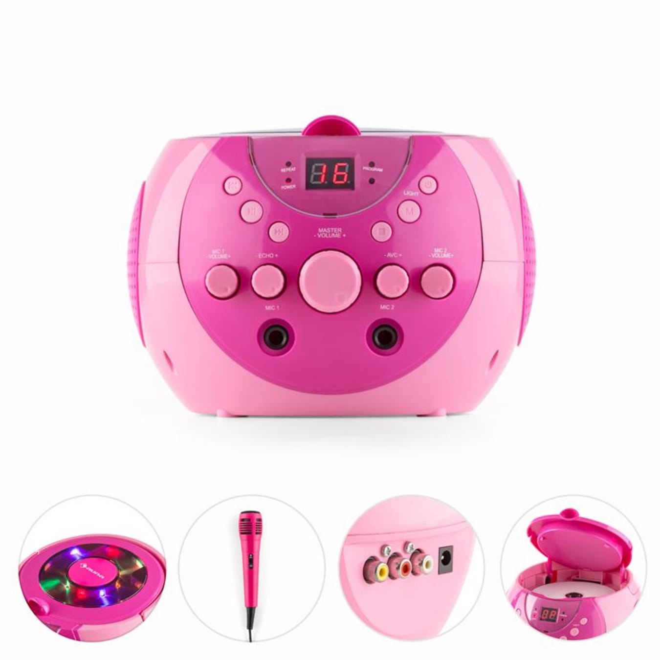 auna Kara Projectura Dazzl Set Karaoké lecteur CD CD-G USB MP3+2 micros -  rose