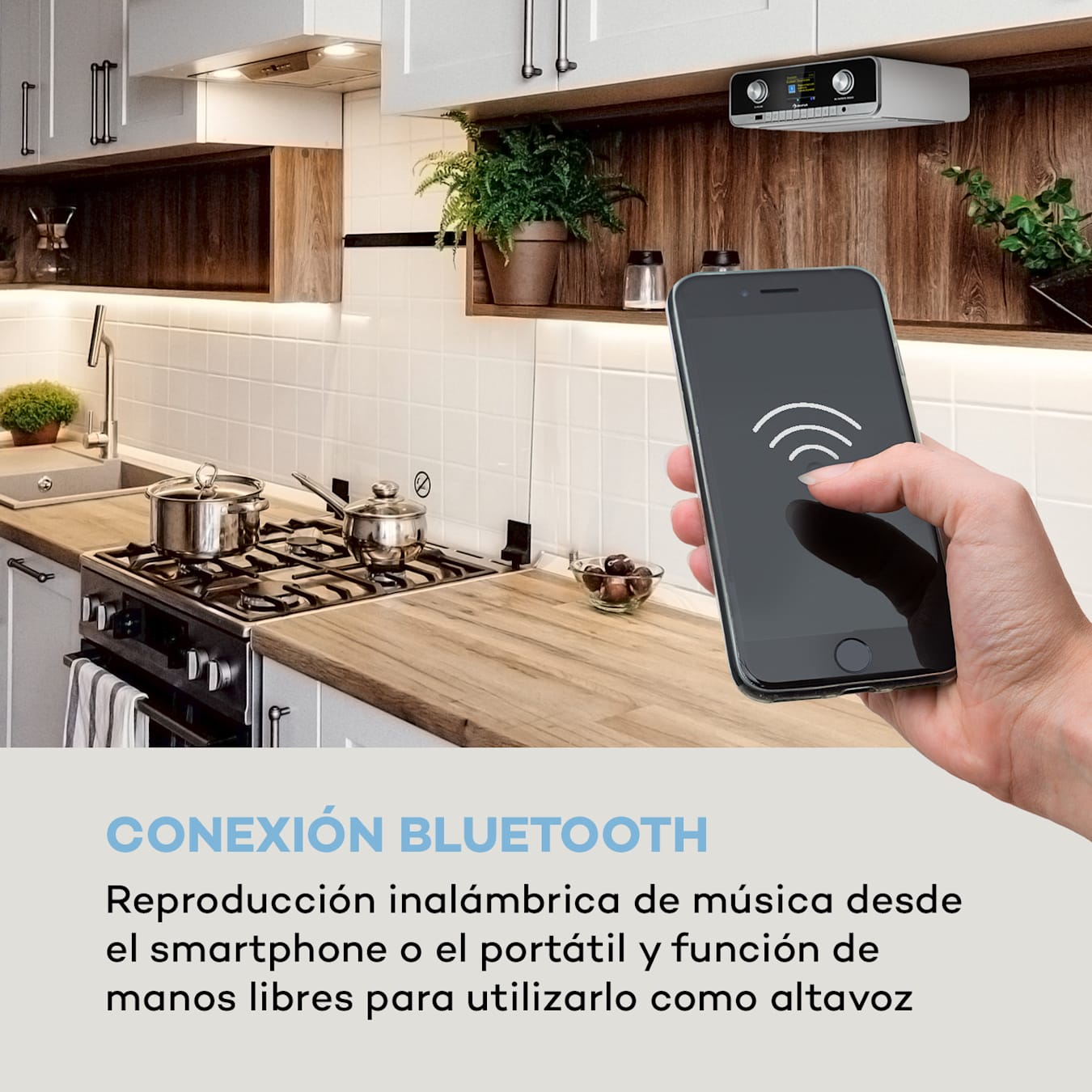 auna Connect Soundchef MKII radio de cocina bajo mueble y soporte para  tablets, manos libres Bluetooth, luz ambiental, pantalla TFT en color de  2,4, WiFi, Spotify Connect