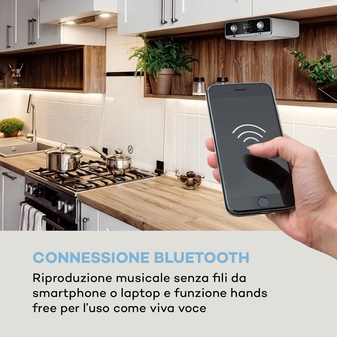 auna Connect Soundchef MKII Radio sottopensile da cucina con supporto per  tablet, Bluetooth vivavoce, Luce ambiente, Display TFT a colori da 2,4, Wi-Fi, Spotify Connect