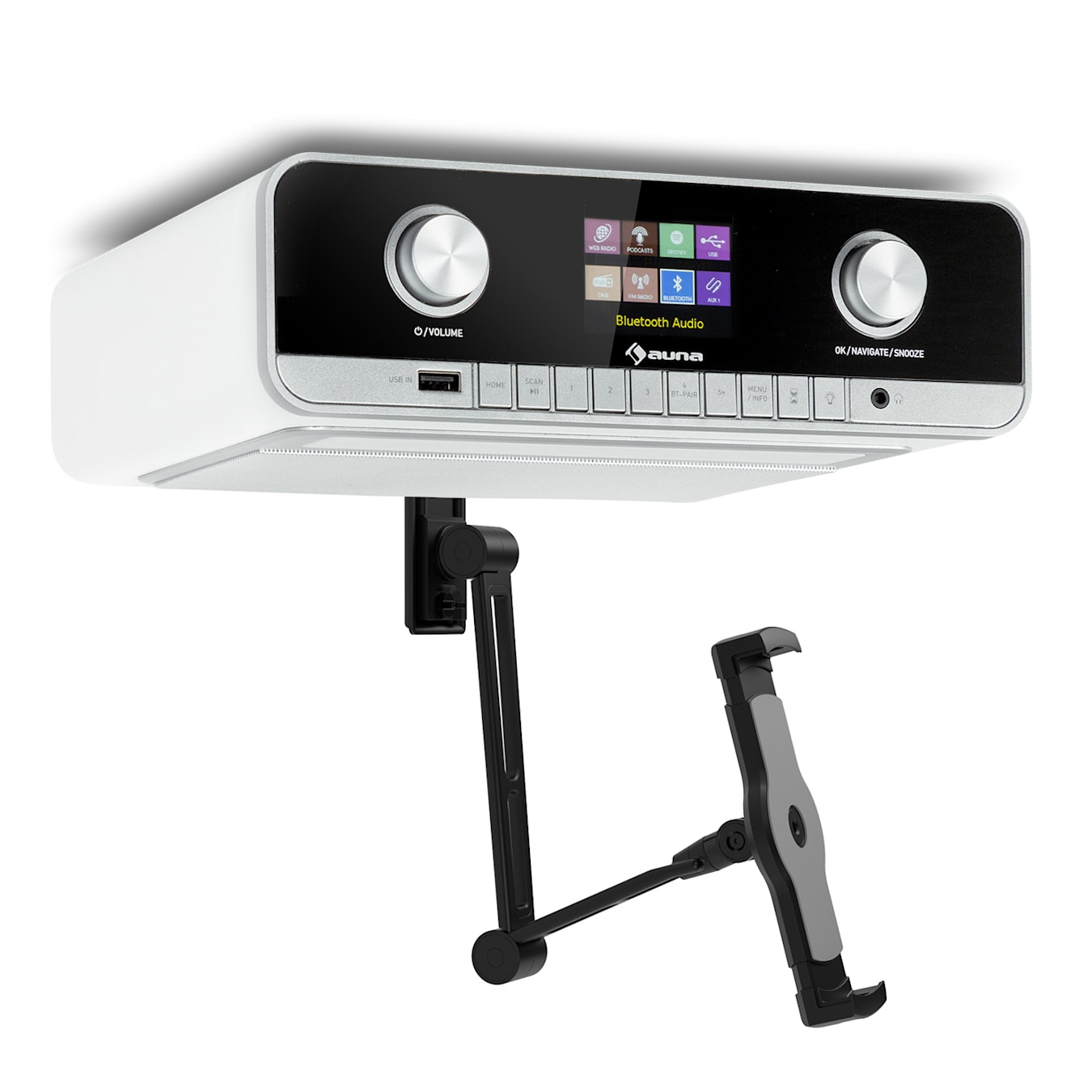 auna Connect Soundchef MKII radio de cocina bajo mueble y soporte para  tablets, manos libres Bluetooth, luz ambiental, pantalla TFT en color de  2,4, WiFi, Spotify Connect