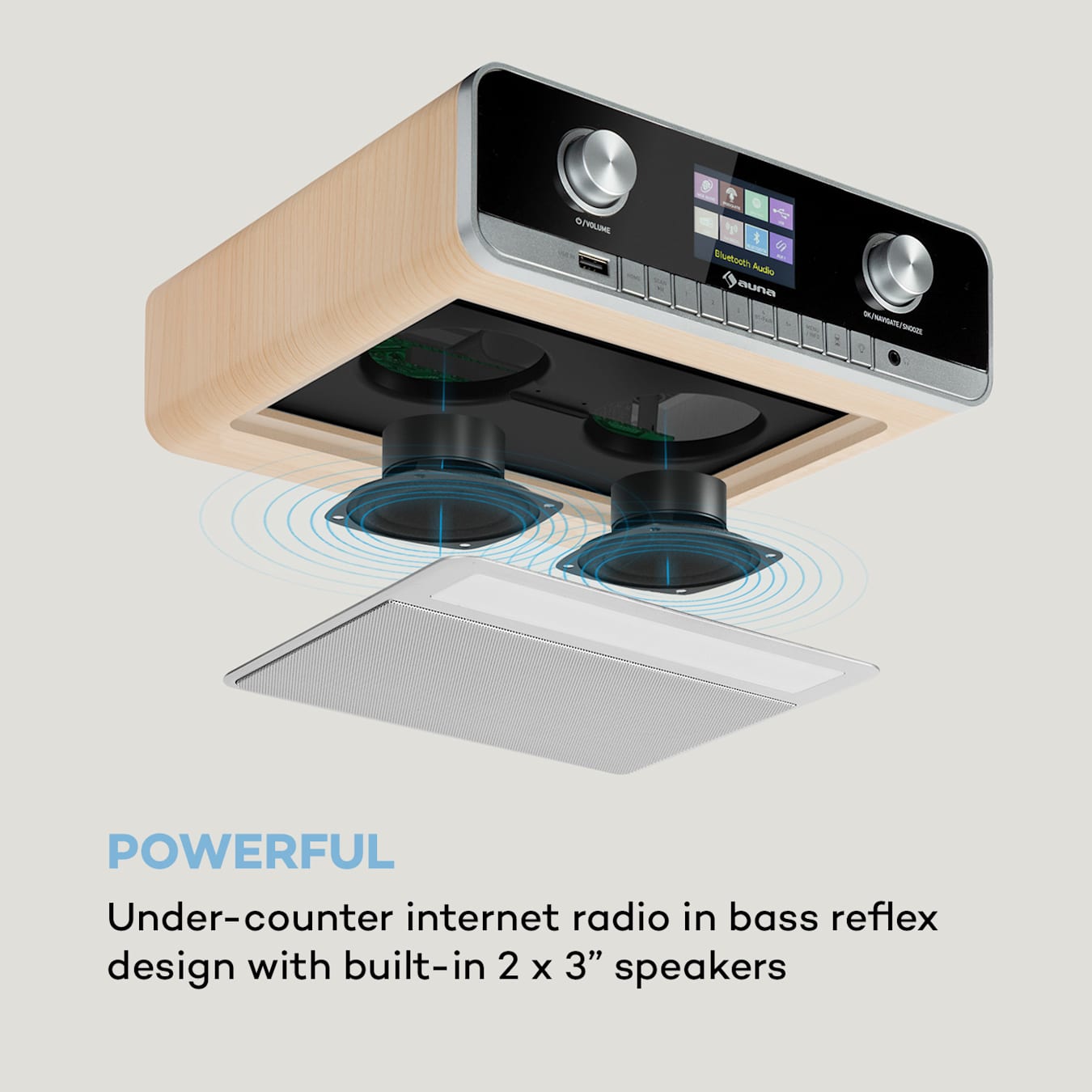 Connect Soundchef MKII radio de cocina bajo mueble, manos libres Bluetooth, luz ambiental, pantalla TFT en color de 2,4, WiFi, Spotify Connect, radio por Internet DAB+/FM/, entrada AUX