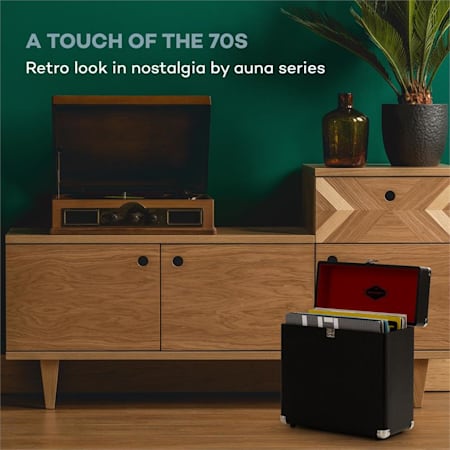 Tts6 Vinylbox Plattenkoffer Leder Nostalgie 30 Lps Schwarz