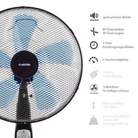 Summerjam Stand Fan 41cm 50W 3 Steps Black Klarstein Summerjam Stand Fan 41 cm