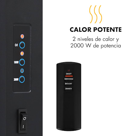 Temporizador semanal Carb/ón 2 Niveles Chimenea el/éctrica hasta 40 m/² Acero Inoxidable Ilusi/ón Llamas LED Potencia 2000 W Termostato Integrado KLARSTEIN Basel Baseline Sin precalentamiento
