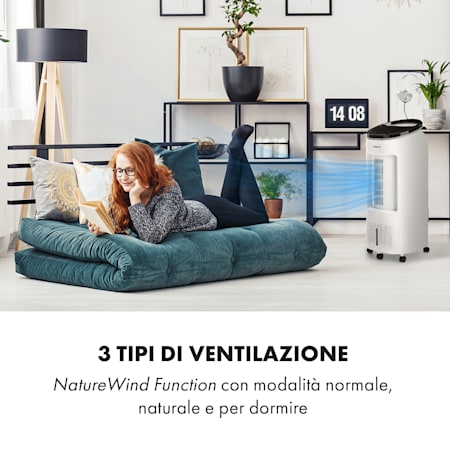 Raffrescatore Evaporativo 49 Watt Depuratore dAria 4in1 3 Modalit/à Flusso: 330 m/³//h Nero Funzione NatureWind: 4 Velocit/à KLARSTEIN IceWind Plus Ventilatore Umidificatore