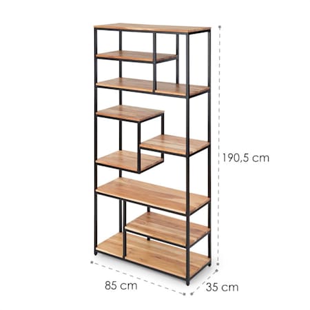 Besoa Lens Stelling Acaciahout Ijzeren Frame 9 Schappen 85x190 5x35cm Hout