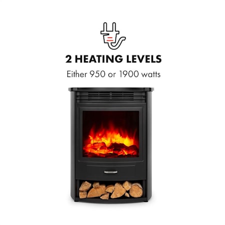 Wochentimer Fernbedienung realistische Flammeneffekte 2 Heizstufen: 950//1900 W Klarstein Bormio S Elektrischer Kamin Thermostat schwarz Open-Window-Detection Stauraum f/ür Holzscheite