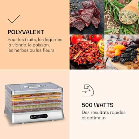 Klarstein Silver Deshydrateur Alimentaire 500w Sans Bpa 35 70 C