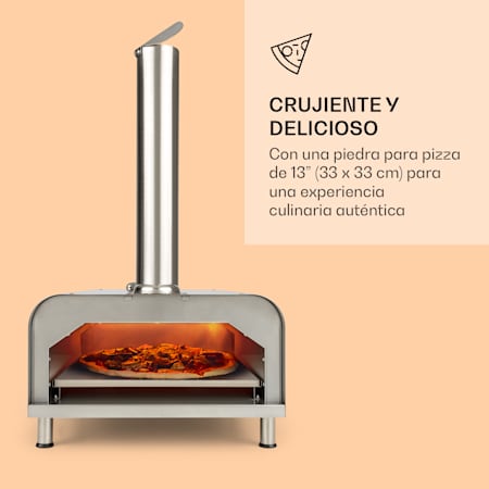 Horno de pellets para pizza Diavolo, incl. piedra para pizza, termómetro,  acero inox. Plata