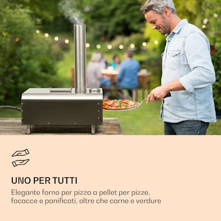Diavolo, forno a pellet per pizza, incl. pietra refrattaria, termometro,  acciaio inox Argento